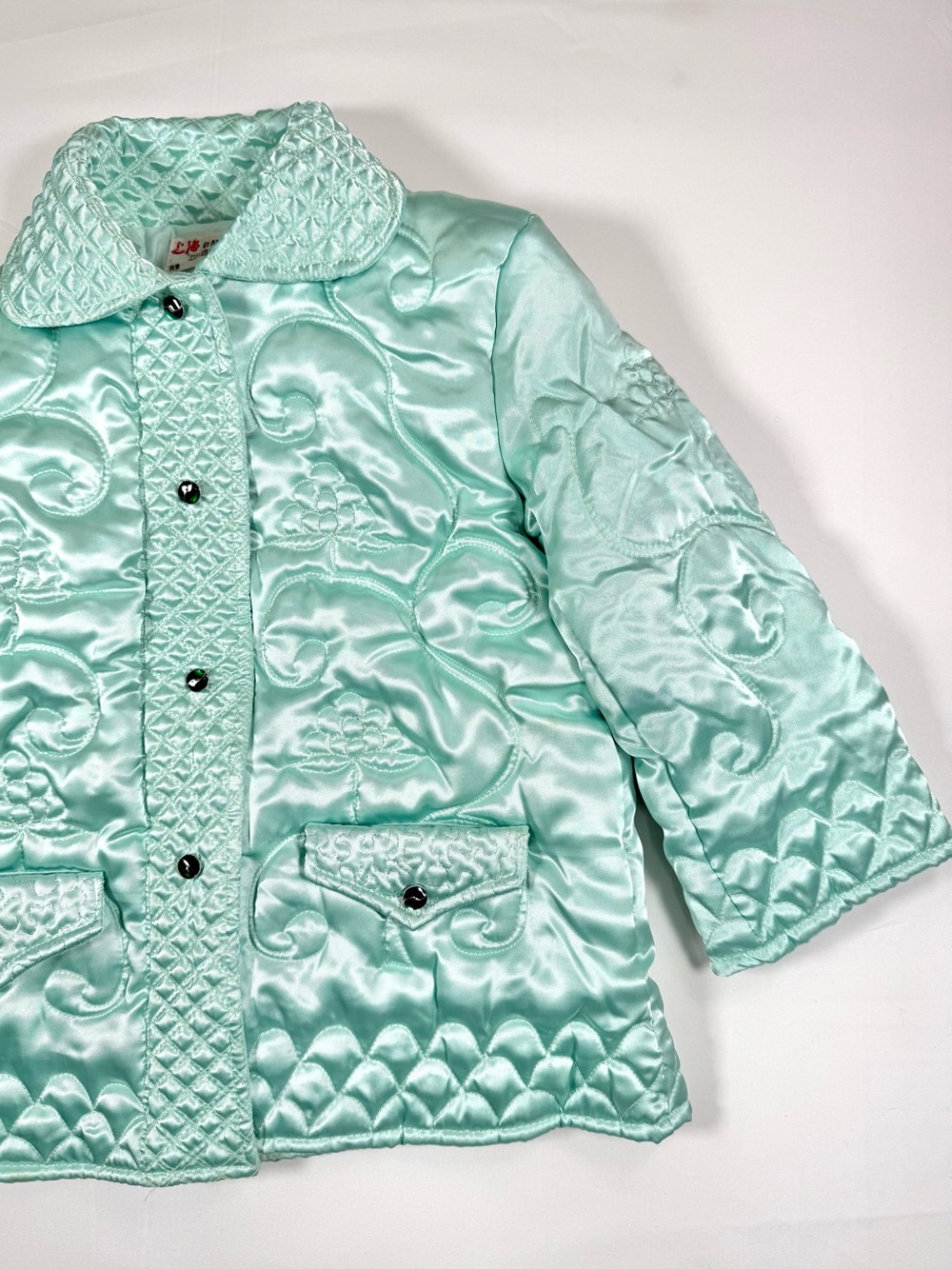 VINTAGE Girl Quilted Satin Jacket 4T-5T Cottagecore Traditional Chinese Rare 80s